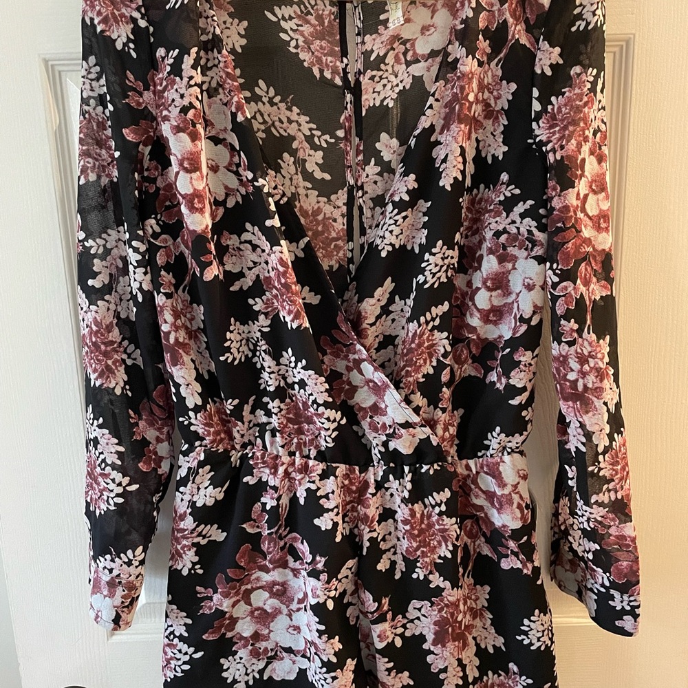 Free People Floral Romper - Black and Pink